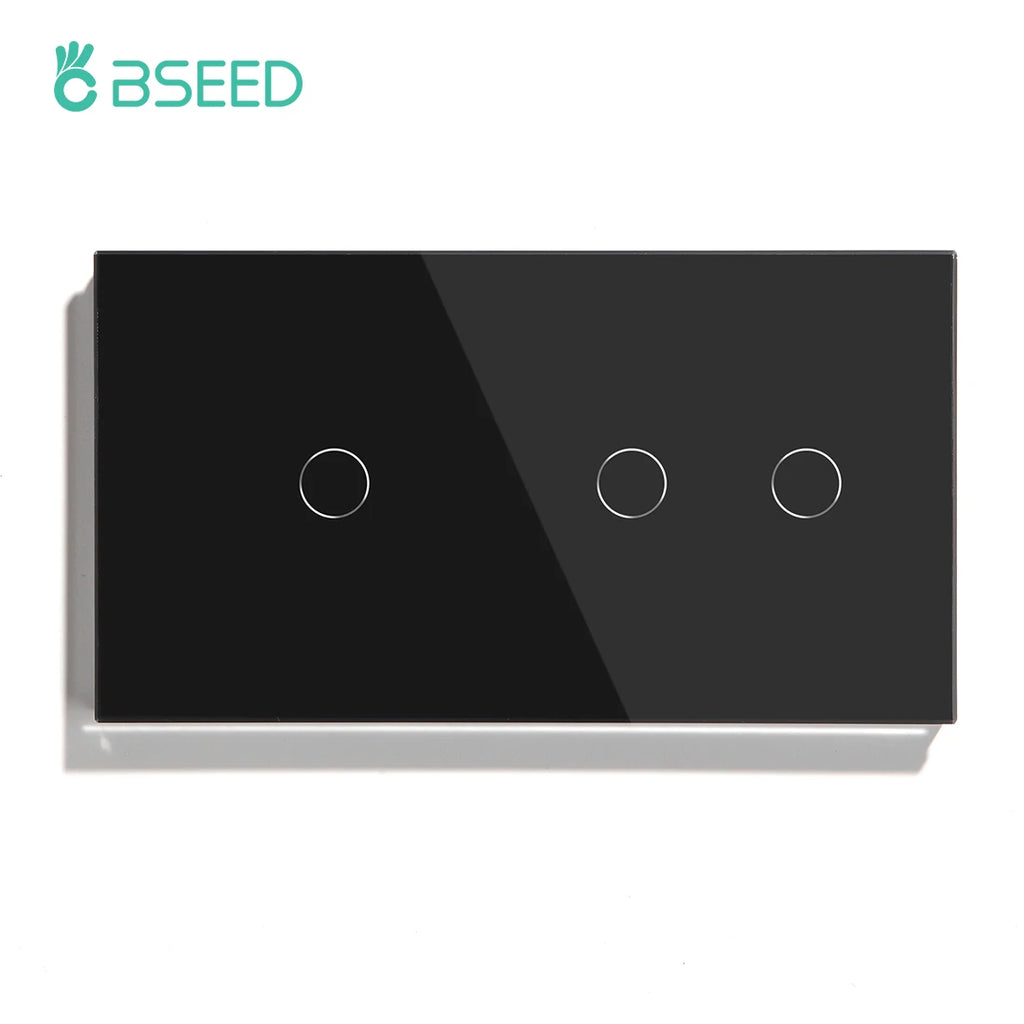 BSEED Touch Switches 1/2/3Gang 1Way Wall Light Switches Blue LED Backlight Glass Sensor Screen Home Switches Black EU Standard