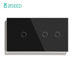 BSEED Touch Switches 1/2/3Gang 1Way Wall Light Switches Blue LED Backlight Glass Sensor Screen Home Switches Black EU Standard