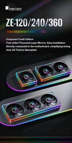 JONSBO ZE-120/240/360 PC Case Fan ARGB Four-sided Thousand-layer Mirror PWM Gaming Combined Cooling Fan