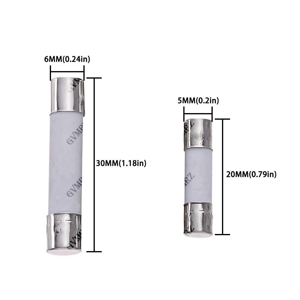 10PCS 0.1A 0.25A 0.5A 1A 1.5A 6X30MM 5X20MM Fast Blow Ceramic Fuse 5*20mm 250V 2A 2.5A 3A 3.15A 4A-30A Slow Break The Fuse Tube