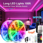 30M 12V WiFi Bluetooth RGB LED Strip Lights 5050 with Ac100-240V Adapter APP Control Music Sync Remote for Bedroom Kitchen Party