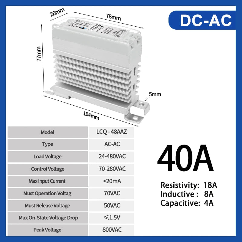 LCTC Solid State Relay DIN Installation DC-AC AC-AC DC-DC Single-Phase Relay With Radiator 10a15a25a40a SSR