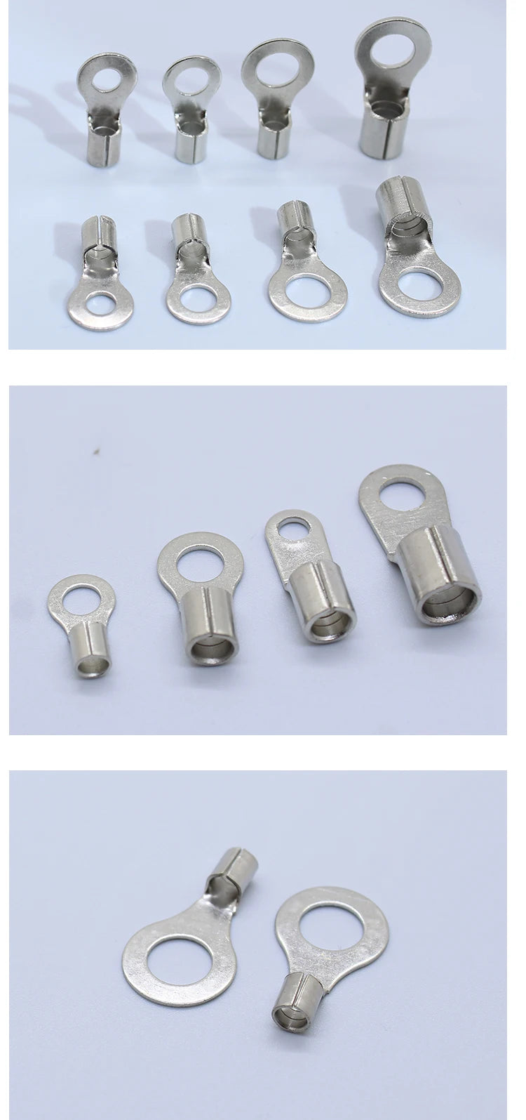 100pcs RNB Brass Ring Bare Terminal Block Connector Cable Lugs Wire Crimping Tips Electrical Connection Strips 12V 2.5mm 4mm 6mm