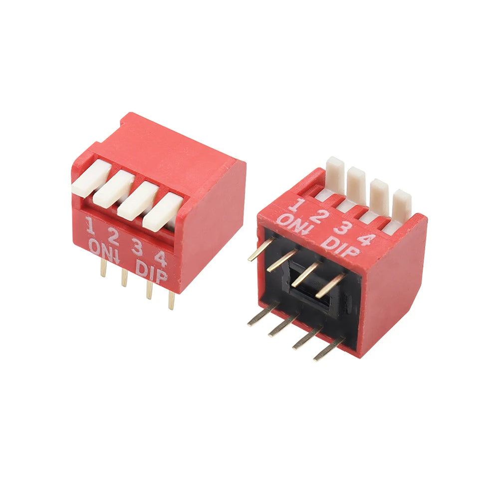 5PCS Piano Type 2.54MM DIP Switch DP 2P/3P/4P/5P/6P/7P/8P/10P/12P bit 2.54mm DIP Switch Red Right Angle Side Position