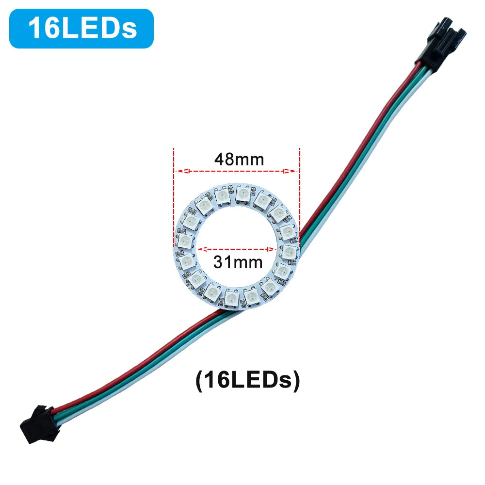 DC5V 12V WS2812B SK6812 Luces Led Ring Smart 5050 RGB BuiIt-in IC 3Pin Individually Addressable Pixel Round Modules Light