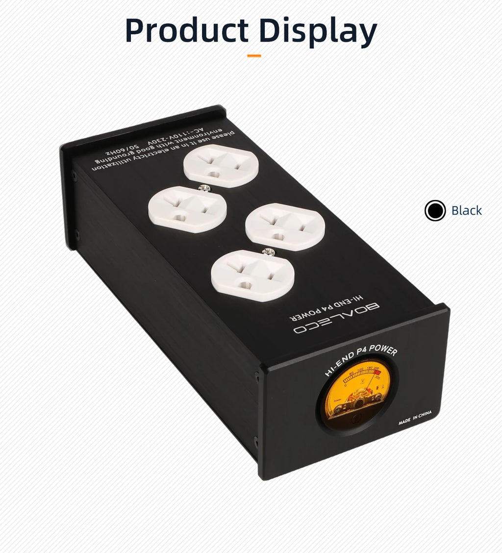 BOALECO P4 Hi-end US Plug HiFi Audio Power Filter Noise  Reduction AC Power Filter 110V-230V Purifier Surge Protection With VU