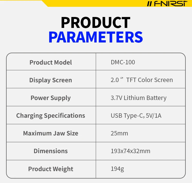 FNIRSI DMC-100 Clamp Meter 10000 Counts TRMS AC/DC Current Amperemeter Clamp 600A Digital Multimeter USB Charge Electrician Tool