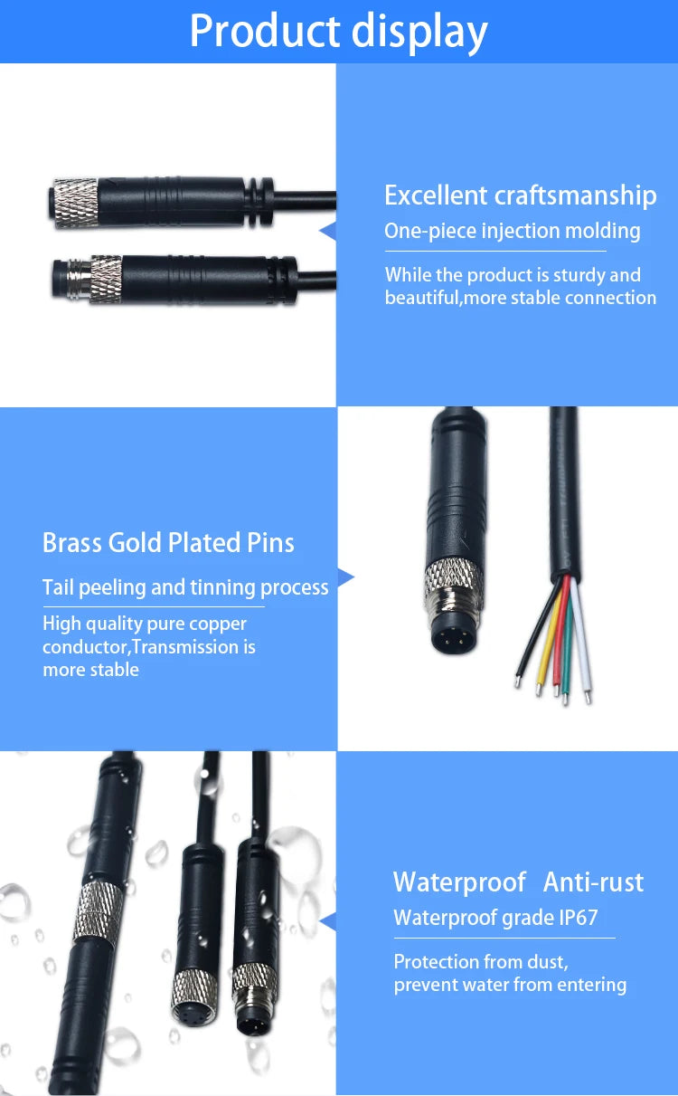 Waterproof M8 Male Female Aviation Plug Socket 3pin 4pin 5pin 6pin Straight Circular M8 Sensor Electrical Connector Power Cable