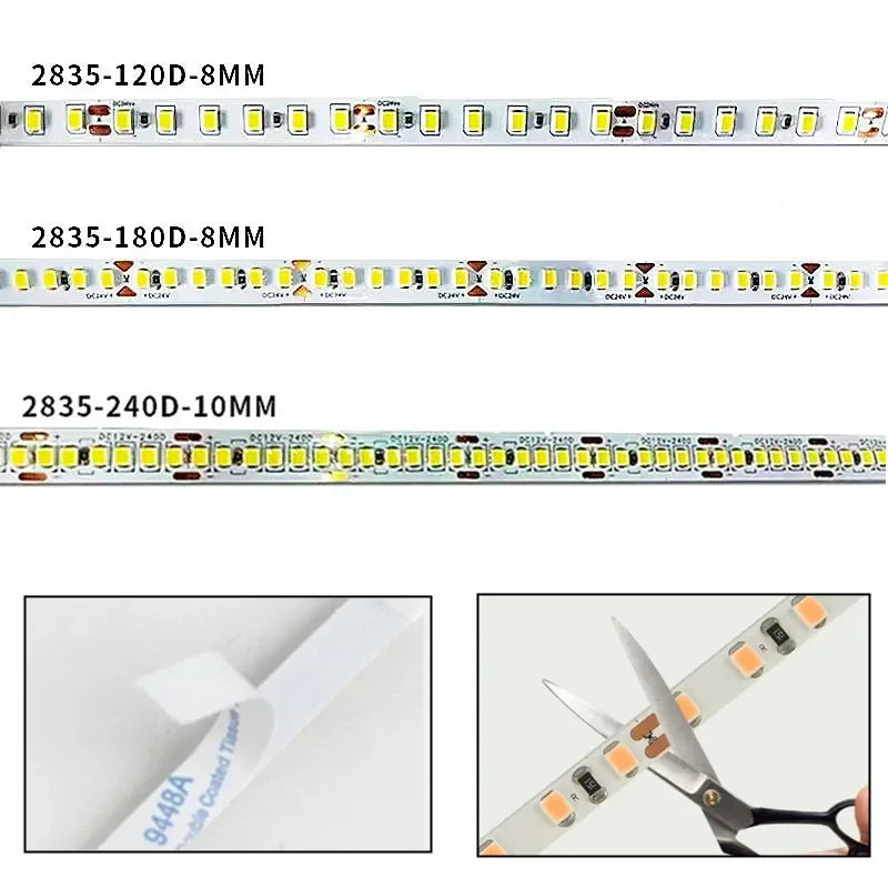 12V 24V LED Strip Light SMD 2835 6000K 3000K Warm White Stripe Flex Tape Light 120LEDs/M 240LEDs/M 8mm 10mm PCB for Lighting