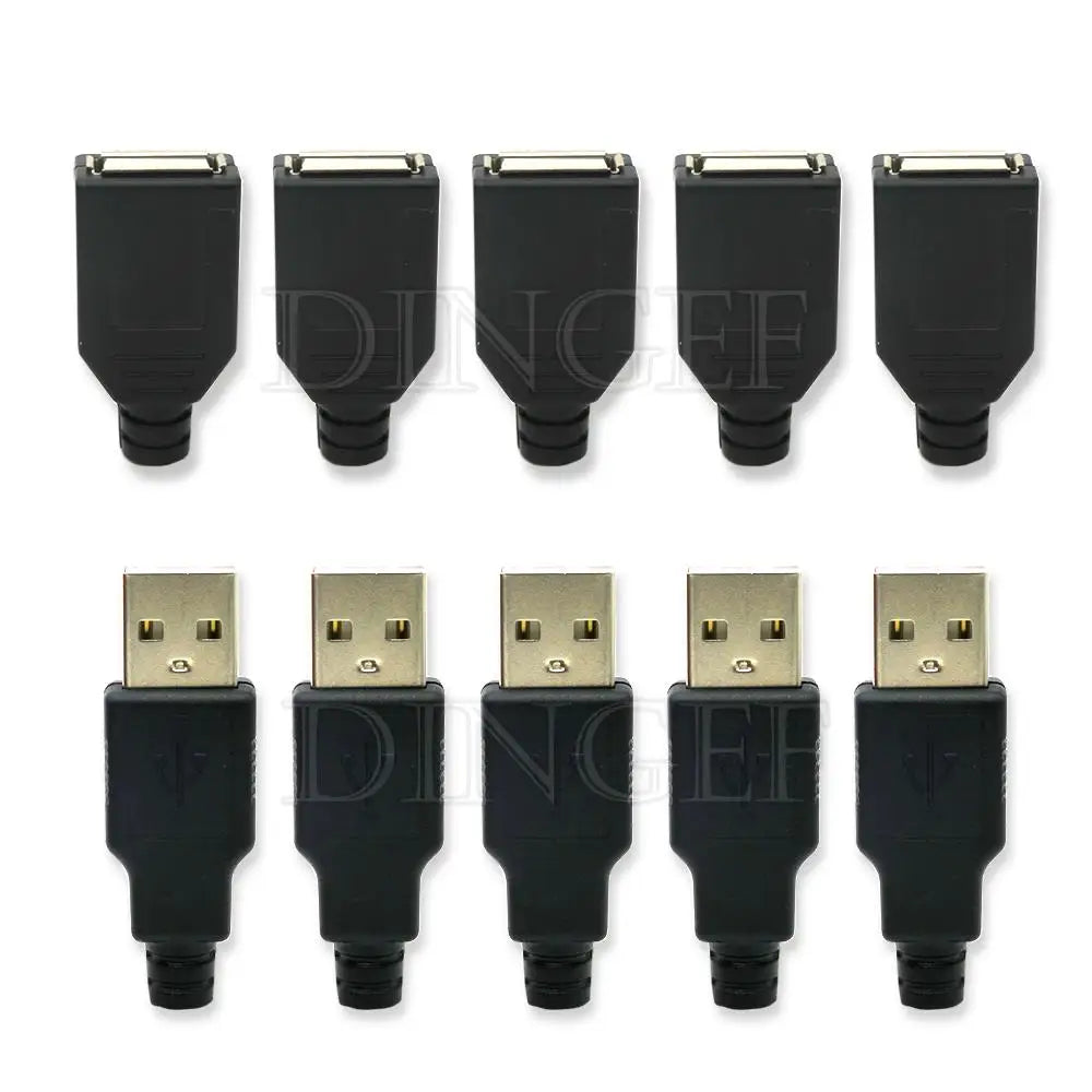 10pcs Type A Male Female USB 4 Pin Plug Socket Connector With Black Plastic Cover Type-A DIY Kits
