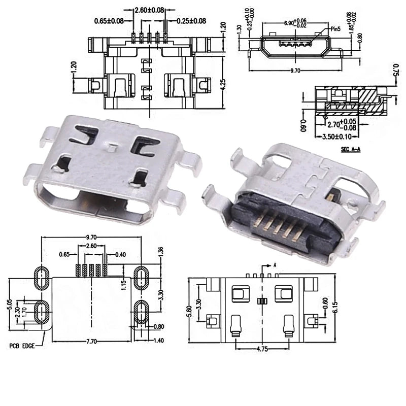 60PCS 5 Pin Socket Connector Micro USB Socket Connectors Assortment Set 12 Models SMD DIP For MP3 Lenovo Huawei Samsung SMD DIP