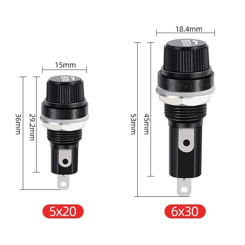 5/20/100PCS 5*20mm 6*30mm Glass Fuse Holders Insurance Tube Socket Fuse Holder For Insurance Panel Mount Fuse Holder 5x20 6x30