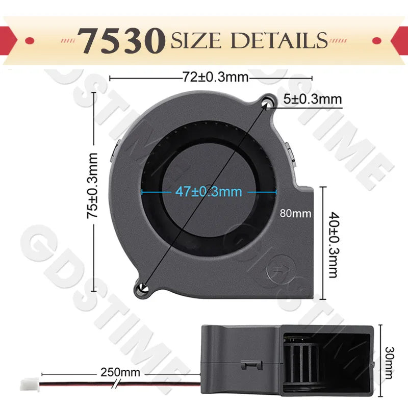 Gdstime 5015 24v Fan 4010 Snail Fan 2PIN DC 5V 12V 3D Printer Mini Fan 7015 7530 Cooling Fan 3010 5020 Turbo Fan Radial Cooler