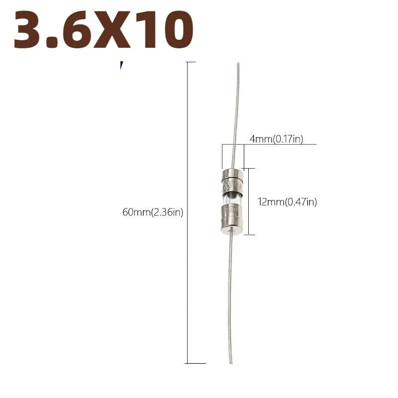 3.6X10MM Straight Pin Fast Blow Glass Fuse 3.6*10mm Slow Break The Fuse Tube 250V 0.5A 1A 2A 3A 3.15A 4A 5A 6A 8A 10A 12A 15A