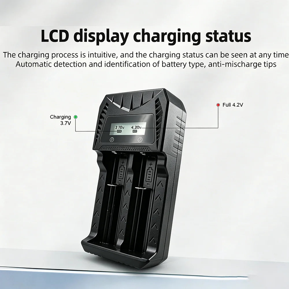 PHOMAX 18650 LCD Rechargeable Battery Fast Charger For Li-ion 18650 26650 14500 16340 18500 & AA AAA 1.2V Ni-MH Ni-Cd Battery