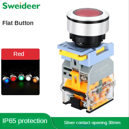 Flat Button Switch Waterproof 30mm Self Reset Locking Momentary Latching Red Green Yellow White Blue Switch Light 6V12V24V220V