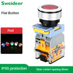 Flat Button Switch Waterproof 30mm Self Reset Locking Momentary Latching Red Green Yellow White Blue Switch Light 6V12V24V220V