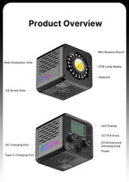 Ulanzi L024 40W RGB Video Light 2500-6500K Bi-color 0-359° RGB COB Light Mini Bowens Mount Fill Light 3400mAh COB Light