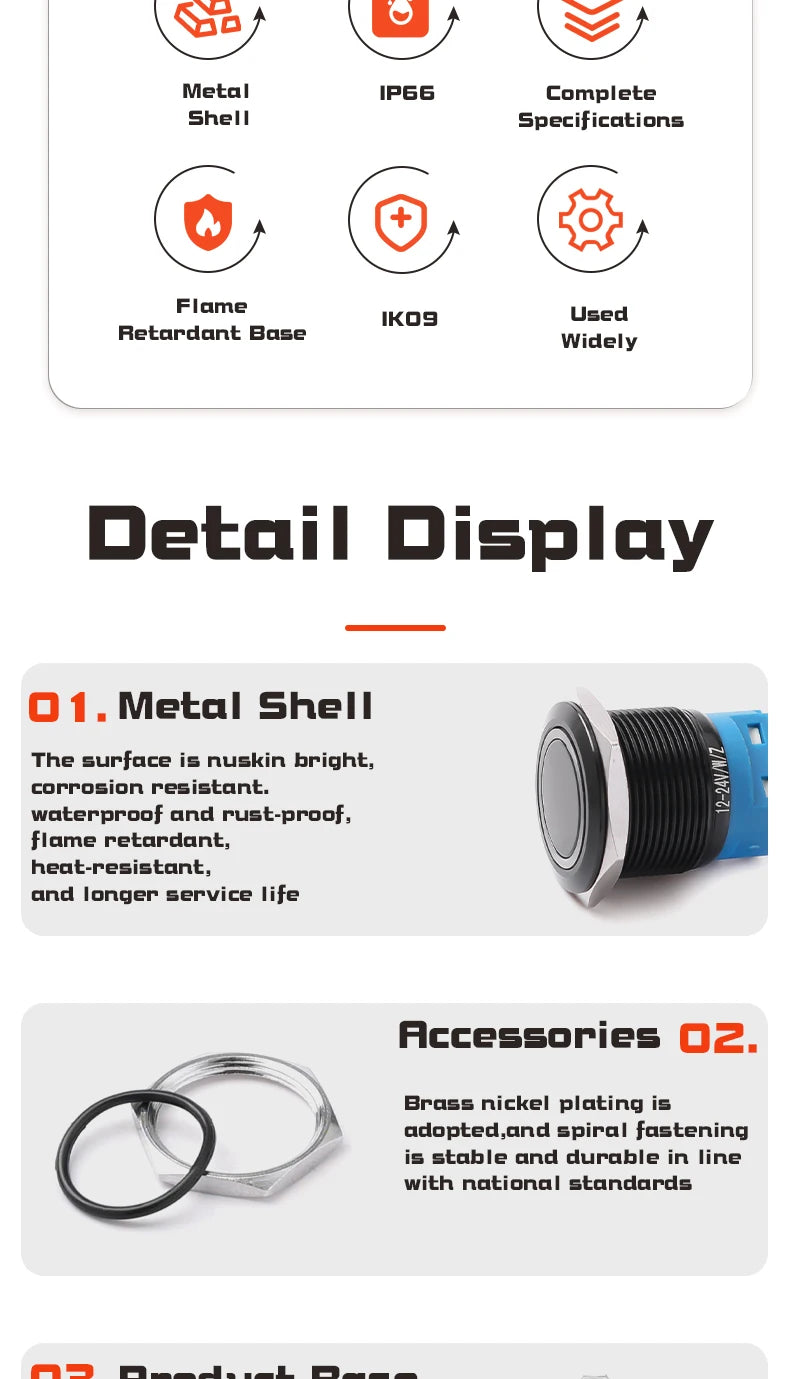 12/16/19/22MM Metal Button Switch No Lights Oxidized Black Momentary Reset Latching With Connector 12V 24V 220V