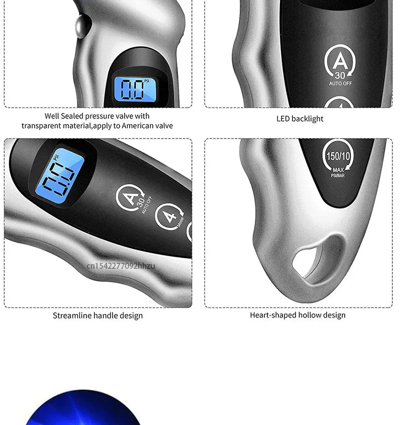 Portable Digital Tire Pressure Gauge 0-150PSI Backlight High-precision Car Barometer Tester Gauge Air Pressure Meter LCD Display