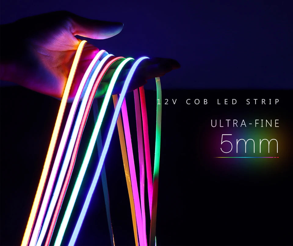Super Thin 5mm COB LED Strip 1m 2m 3m 4m 5m High Density Flexible Neon LED Tape Ribbon For Home Room Decor TV Backlight Lighting