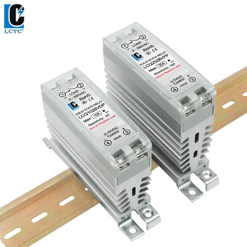 LCTC Solid State Relay DIN Rail Slim SSR 10/15/25/40A 0-10V 0-5V 4-20mA Voltage Regulator Relay With Heat Sink DC-AC DC-DC AC-AC
