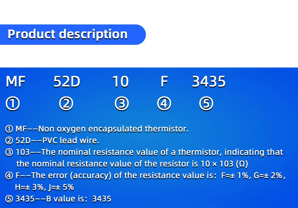 10PCS Thermistor NTC Negative Temperature Coefficient MF52D 10K/100K Probe with Wire Temperature Sensor 3950