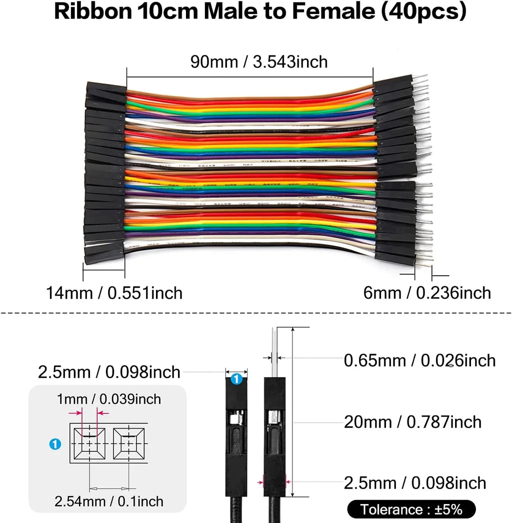 40PIN 20/10CM Dupont Cable Male to Male Female Jumper Wire for Arduino DIY Kit 3 Different Connections for Electronics Projects