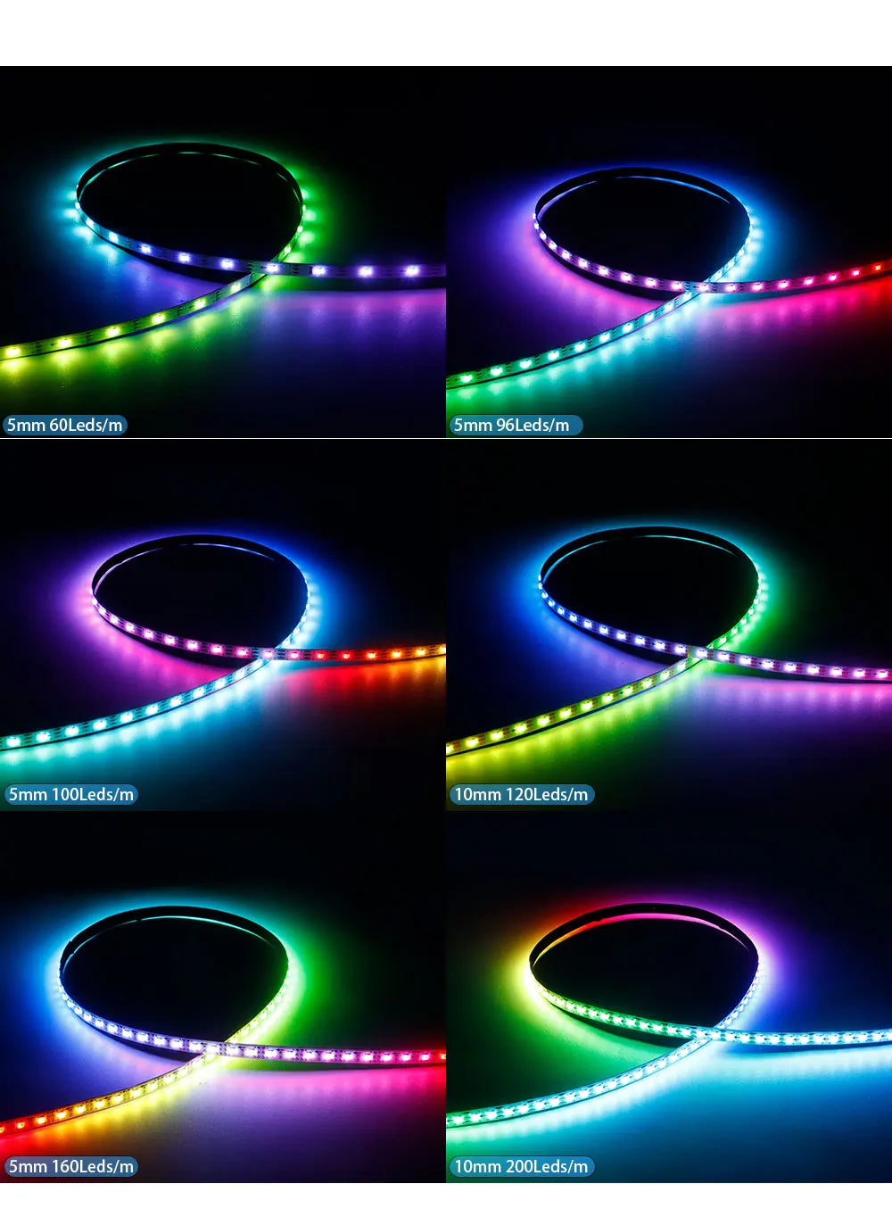 5mm Ultra-Narrow 2020SMD WS2812B RGBIC LED Strip Light WS2812 60/100/120/160/200Leds/m Individually Addressable IC Tape DC5V