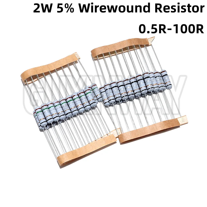 20pcs 2W 5% Wirewound Resistor Fuse 0.05R 0.1R 0.15R 1R 2.2R 4.7R 5.1R 10R 20R 22R 47R 51R 100R  0.1 0.22 0.33 0.47 0.5 1 ohm