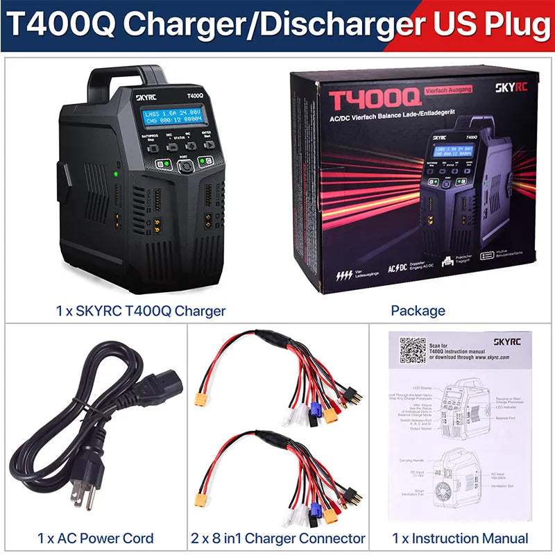 SKYRC T200 T400 T100 AC/DC Lipo Battery Dual Balance Charger Discharger for Traxass Airsoft Drone RC Battery Charger Fast Charge