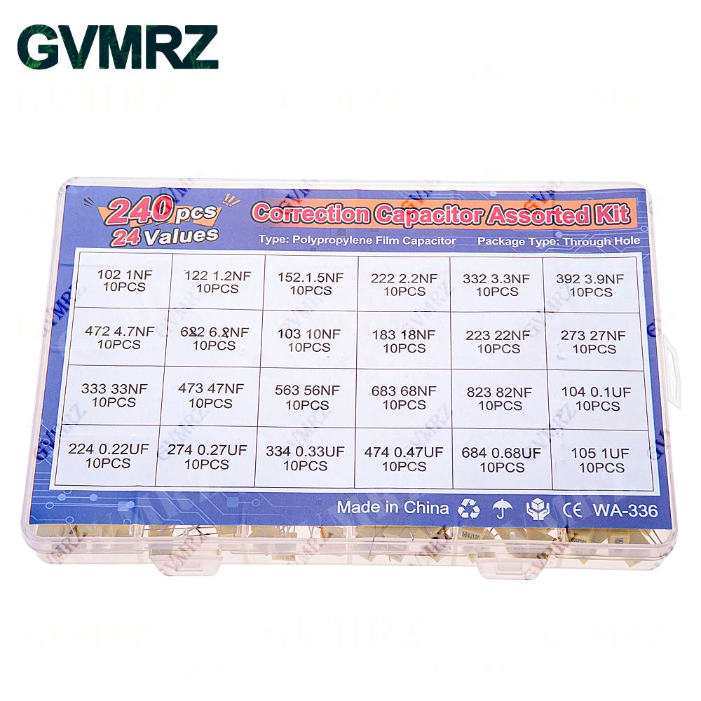 Polypropylene Safety Plastic Film kit 100nf 220nf 10nf 47nf 22nf 1nf 0.47uf 0.1uf 330nf Correction capacitor