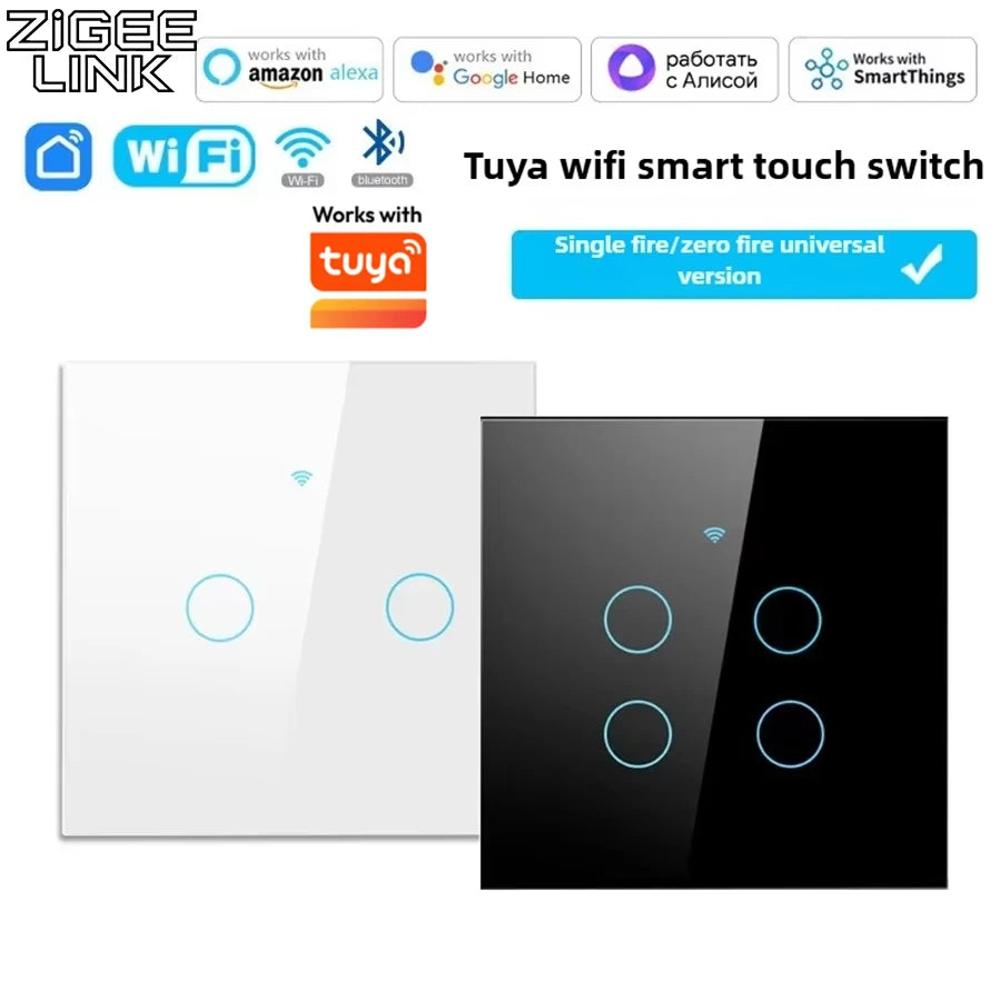 Work With Tuya WiFi Smart Touch Wall Switch RF433MHz 1/2/3/4 Gang Touch Sensor for LED Light Voice Control Alexa And Google Home