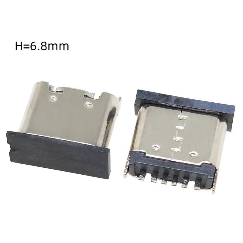20pcs TYPE C 6 Pin Female Socket Connector DIP Vertical 180° Charging Port Plug Socket USB 6P TYPE-C H=6.8/6.9/8.8/9.3/10/10.5mm