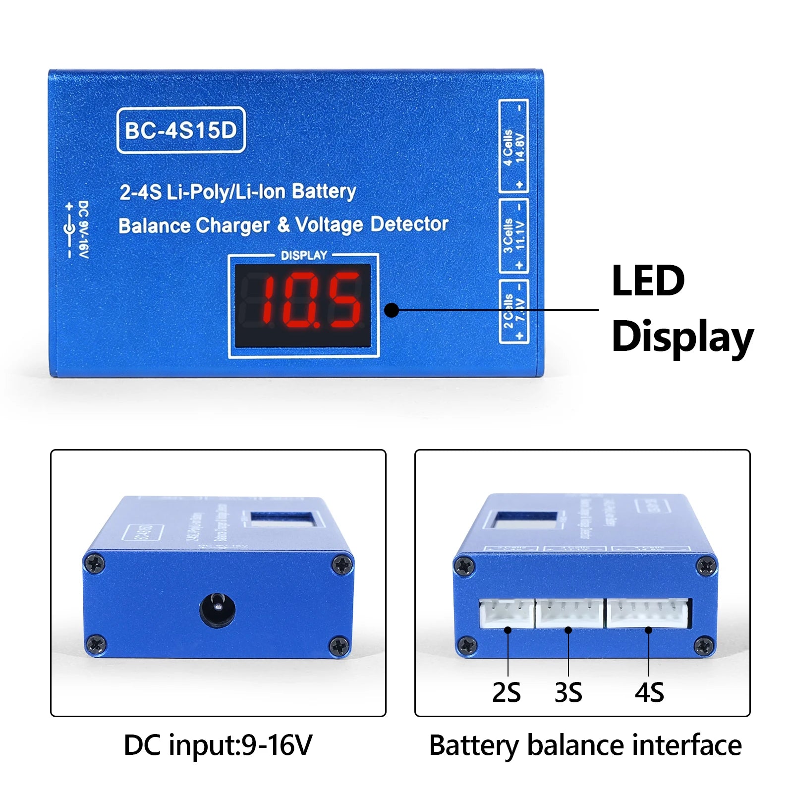BC-4S15D Battery Lithium Lipo Balance Charger Voltage Detector LCD Digital Display Balance Charger with Adapter for RC Battery
