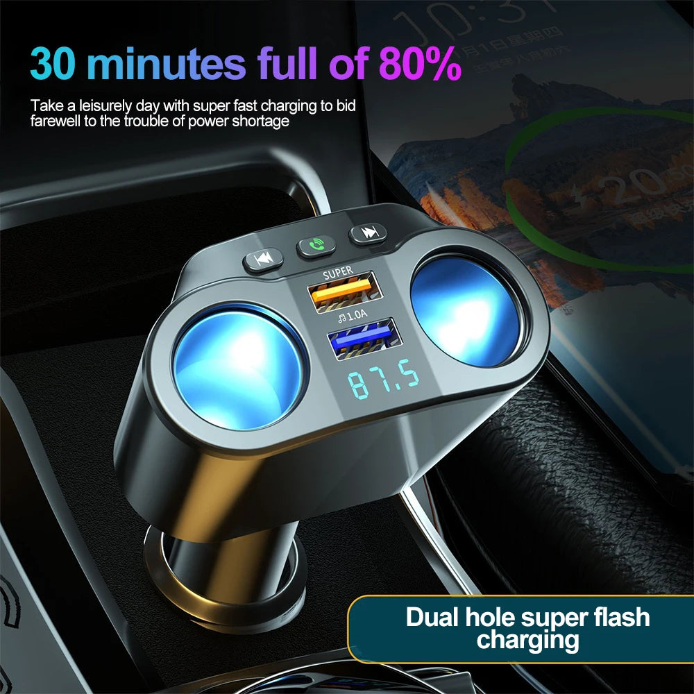 KEBIDUMEI Bluetooth 5.0 Car Adapter Cigarette Lighter USB PD QC3.0 Super Fast Charging Digital Display Charger Car Accessories