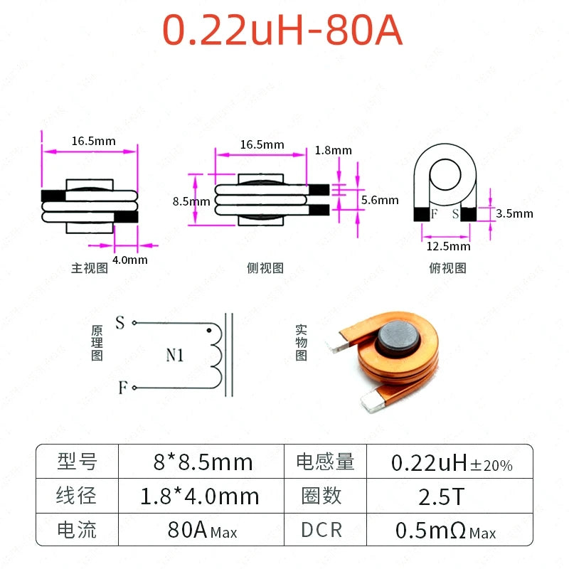 5pcs Flat Copper Wire High Current Magnetic Rod Inductor 30a 80a Rod Line Plug Plc Filter Energy Storage Power Coil