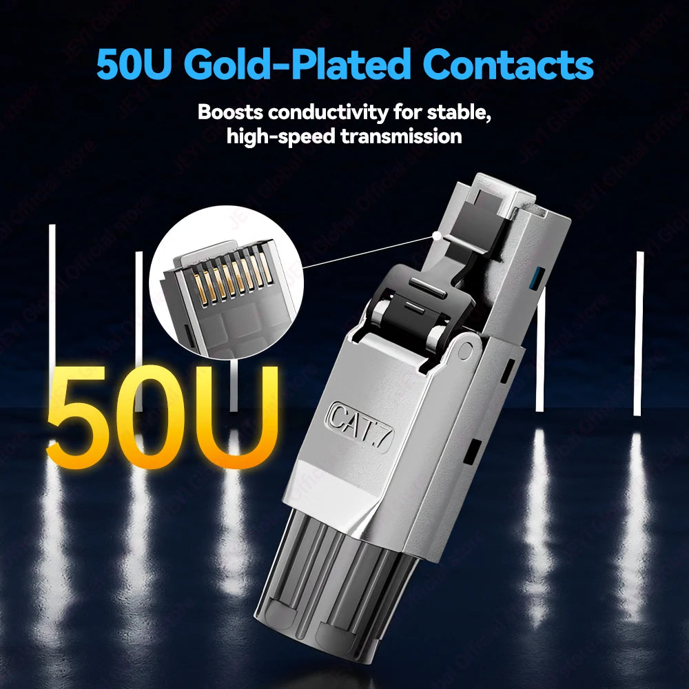 JEYI CAT8/CAT7/CAT6A RJ45 Toolless Ethernet Cable Connector 40Gbps/10Gbps Shielded Network Cable Plug for 22-24AWG STP Lan Cable