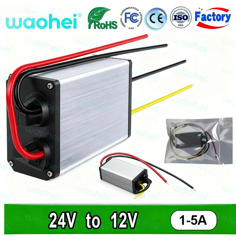 DC 24V to 12V 1A-5A Converter Step Down Voltage Regulator for Auto Car Truck Vehicle Boat Buck Reducer Waterproof Module CE