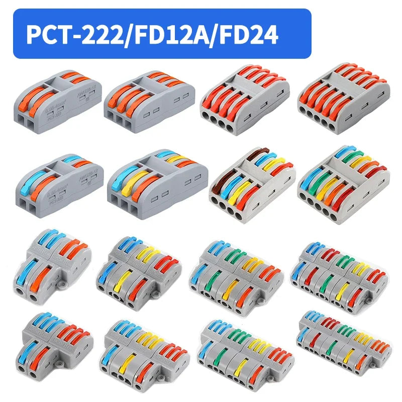 10/100Pcs Lever Wire Connectors, Compact Splicing Wire Connector, 2 3 5 Way Electrical Connectors, for Quick Connect 28-12 AWG
