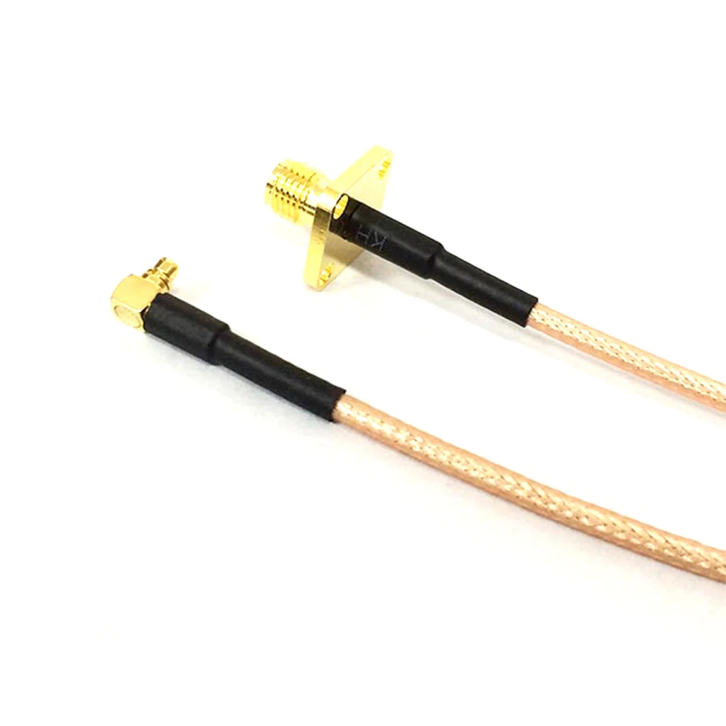 SMA Female /RP Jack Nut 4-Hole Panel Chassis To MMCX Male Right Angle Pigtail Cable RG316 for WIFI Wireless Modem