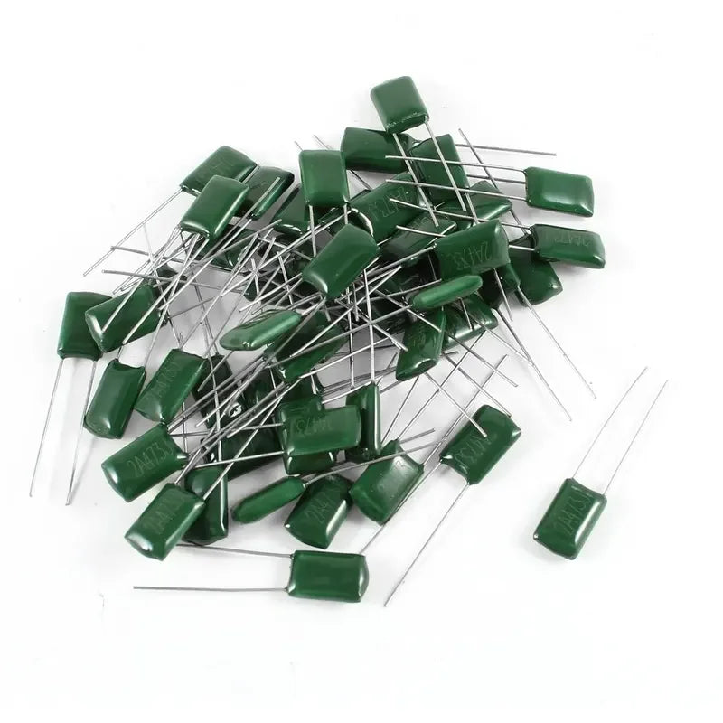 50pcs 100V Polyester film capacitor 220PF 470PF 1nF 2.2nF 10nF 100nF 2A471 2A102 2A152 2A222 2A392 2A332 2A472 2A103 2A473 2A104