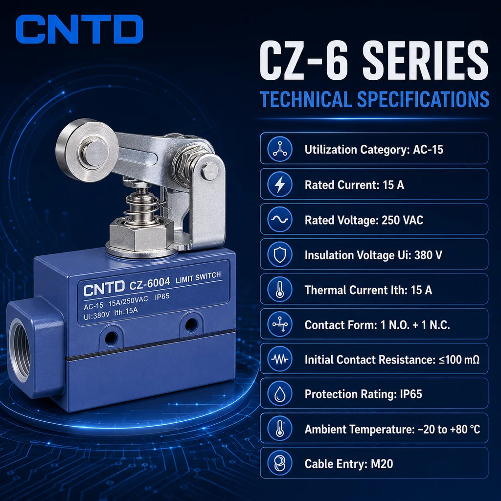 CNTD CZ‑6 Series Limit Switch CZ‑6001 CZ‑6002 CZ‑6003 CZ‑6004 CZ‑6005 Micro Travel Switch IP65 15A CE Certified Waterproof