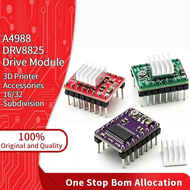 A4988 DRV8825 Stepper Motor Driver Module 16 32 Microsteps for 3D Printer CNC Reprap Heatsink IC Driver Module Expansion Board