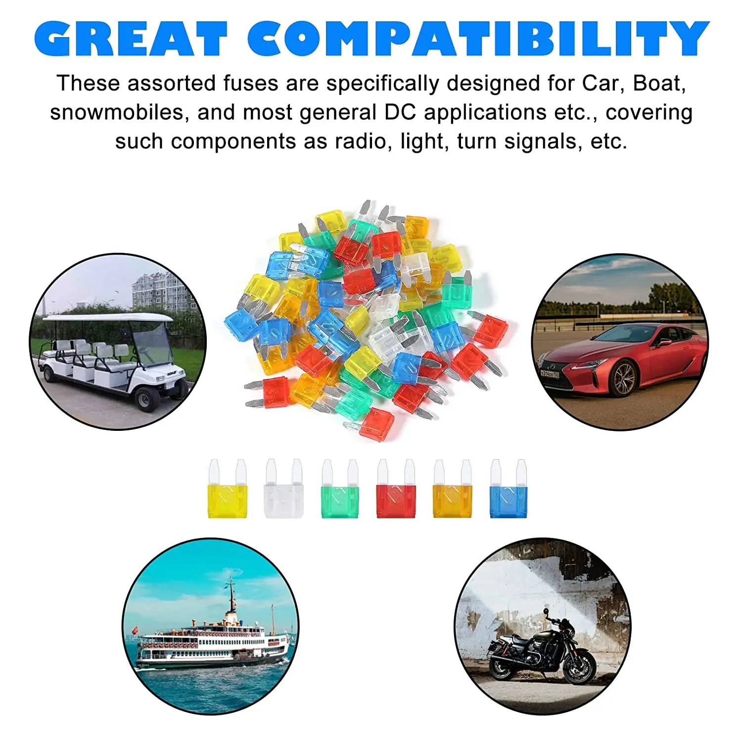 60pcs Mini Car Fuse Combo Kit Mini Multicolor Multi-Function Auto Blade Fuse Replacement Kit For Car/RV/Truck/Motorcycle/Boat