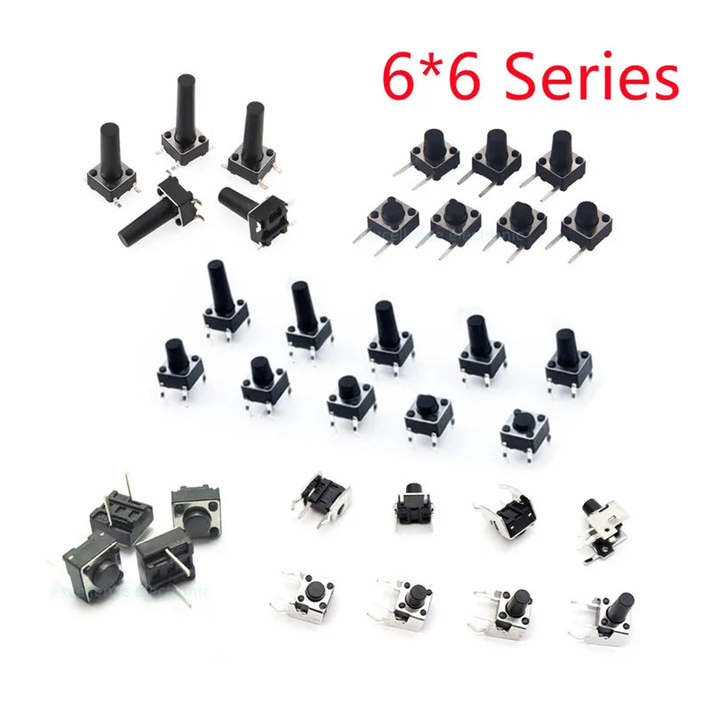 20PCS 6X6 Tact Switch 6*6*4.3/5/6/7/8/9/10mm Pins 2/4 Feet Horizontal Bracket Push Button Switch DIP PCB Micro Key Switch