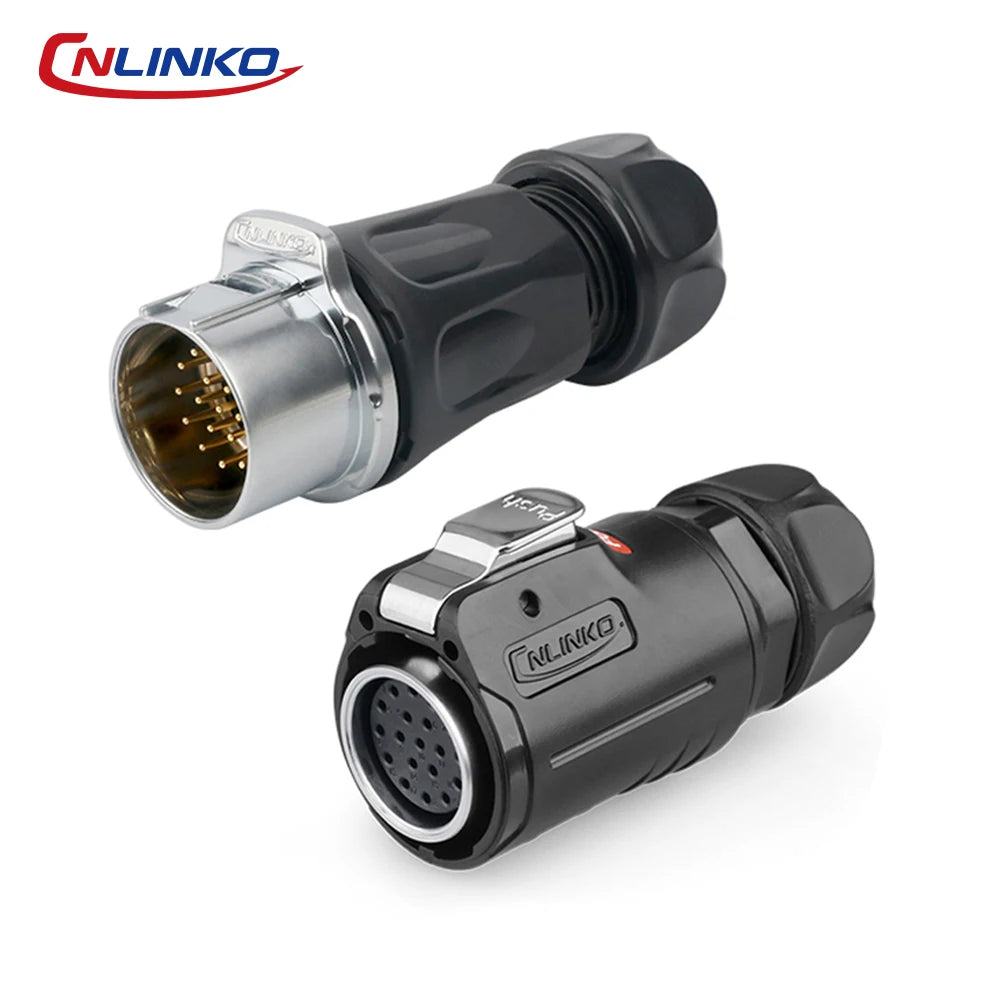 CNLINKO M24 PBT Waterproof Circular Solder Type Connector Female Plug+Male Mating Socket for Industrial Signal & Power Systems