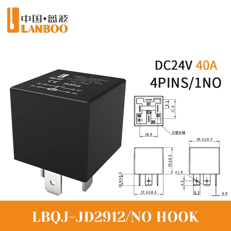 LANBOO 40A High Power Automotive Relay Car Control Relay for 12V/24V Vehicles for Automotive Use