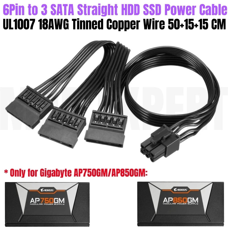 Modular Power Cable for GIGABYTE AORUS AP750GM AP850GM, GPU PCIe 8Pin 6+2Pin, CPU 4+4Pin, HDD SSD SATA Molex IDE 4Pin, ATX 24Pin