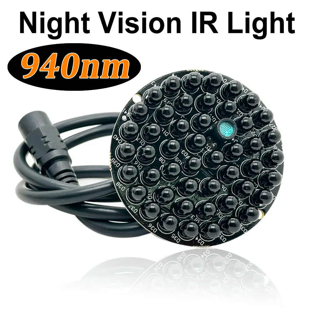 940nm Invisible Infrared 48pcs IR LEDs Night Vision IR Fill Lights PCB Board No Red Exposure At Night +Power Cable